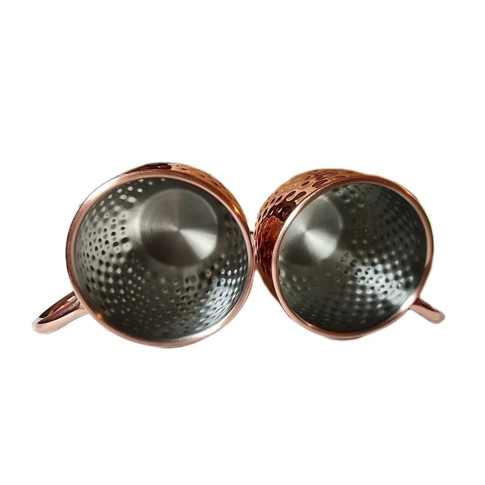 New Lot 2 Moscow Mule Copper Mugs 16oz Cups Stainless Steel Hammered Finish